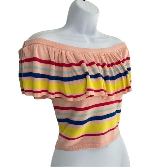 GUESS Off-Shoulder Striped Top - Size Small - Picture 2 of 8